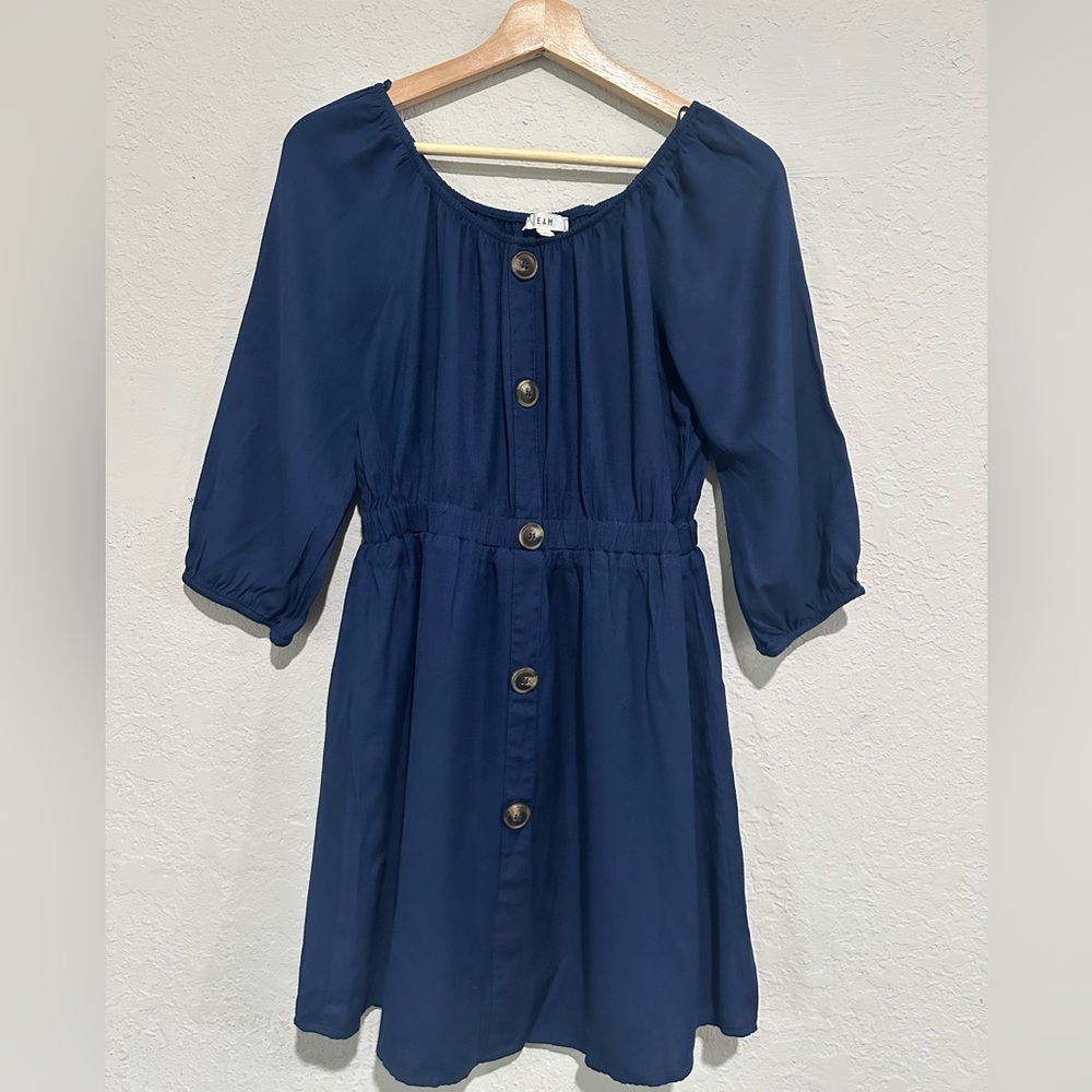 E&M Navy Blue Gathered Dress
